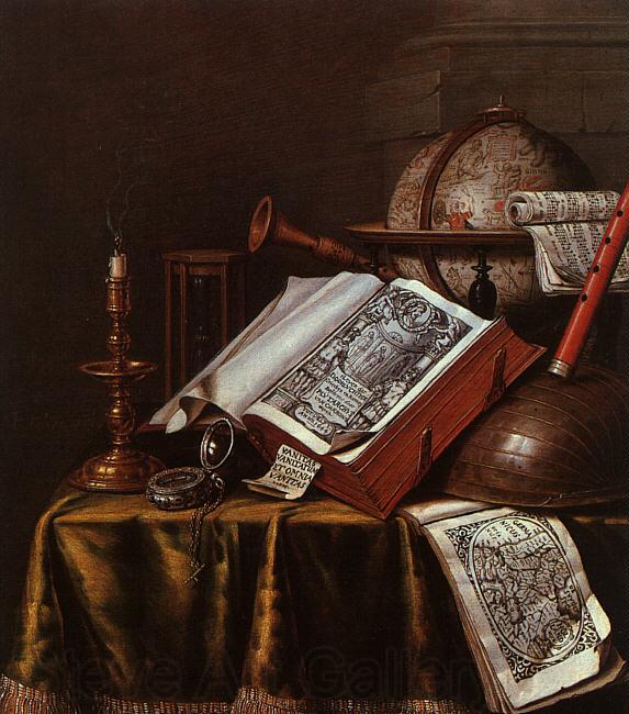 Edwaert Collier Still Life with Musical Instruments, Plutarch's Lives a Celestial Globe Norge oil painting art